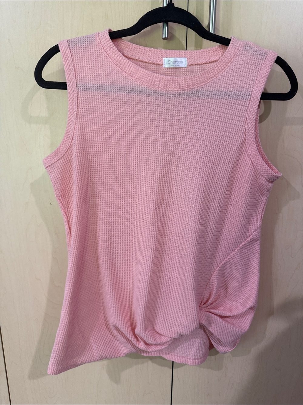 Pink Knot-Front Waffle Tank Top